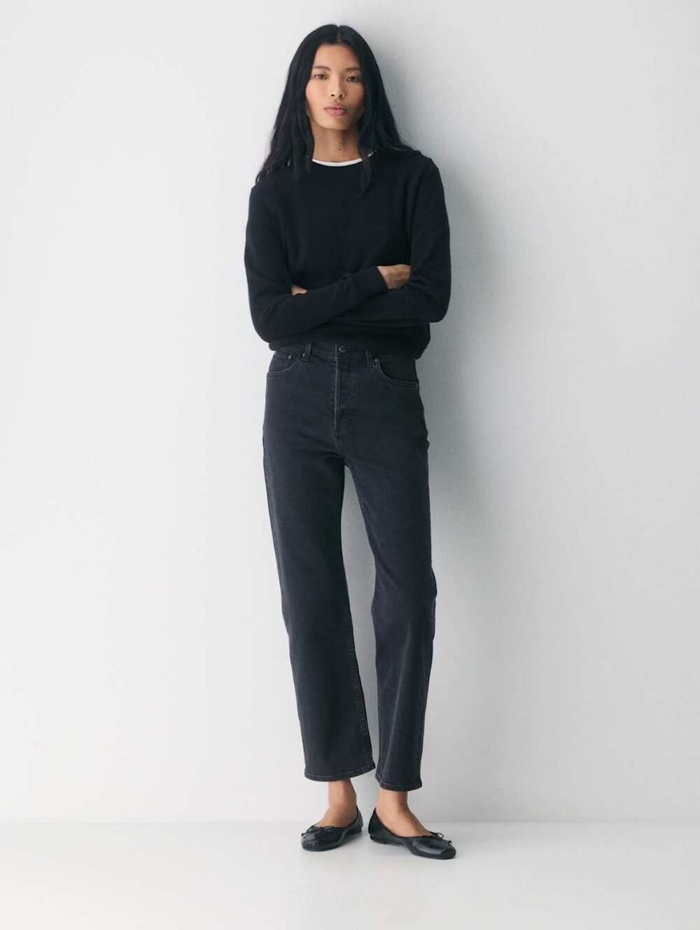 DENIM FORUM ARLO HIGH-WAISTED STRAIGHT JEAN Black Size 24 Classic Cut Stretch